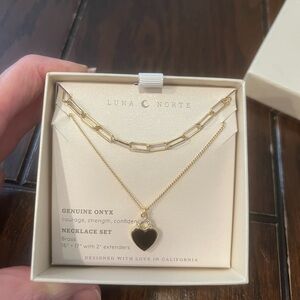 Luna Norte Women’s Gold Tone Genuine Onyx Brass Necklace Set